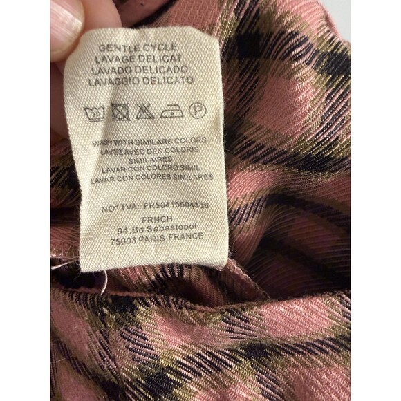 FRNCH Paris Pants Womens Medium Pink Plaid Wide Leg Trousers High Rise Cuffed - Picture 7 of 7